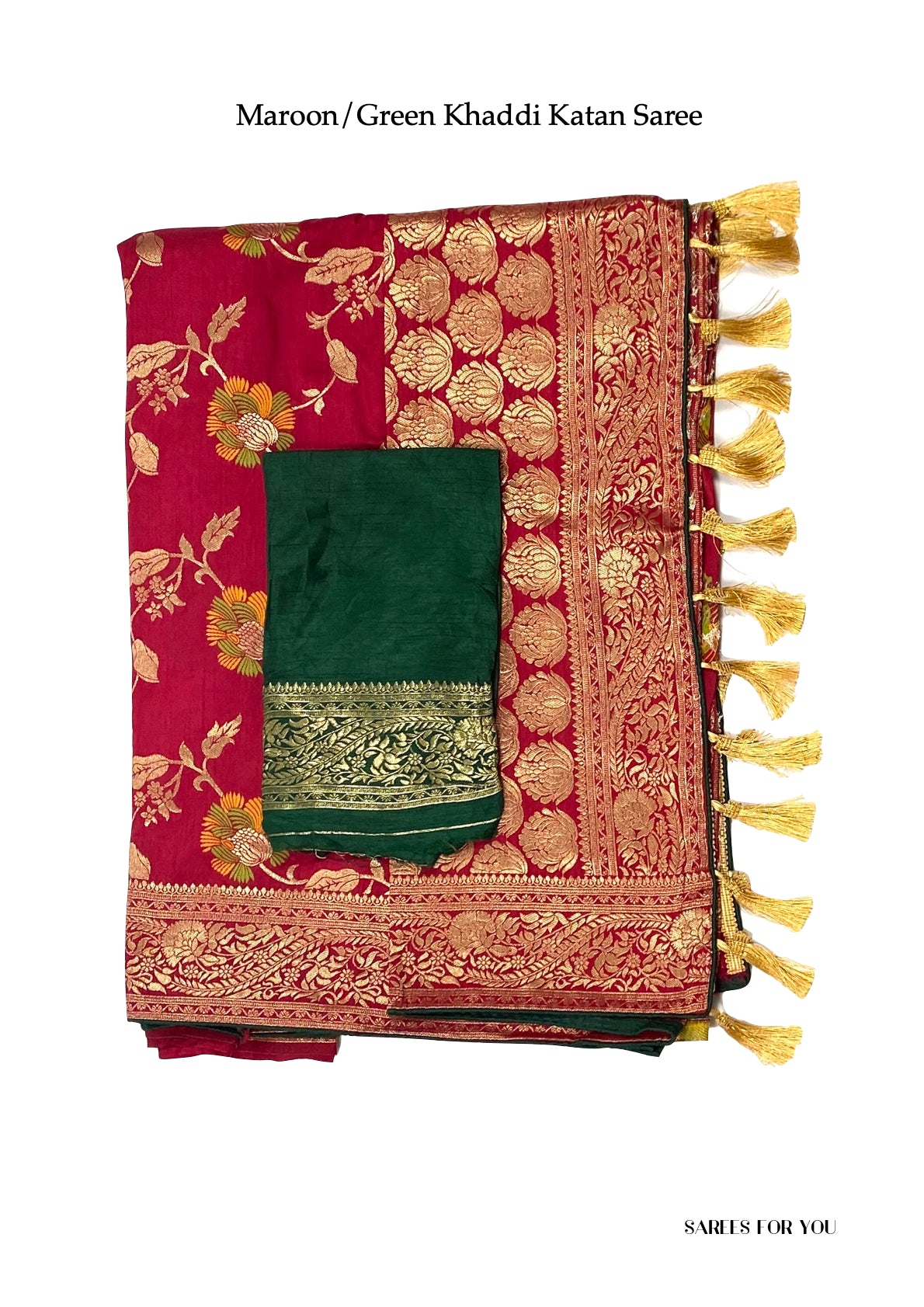 0037 Khaddi Katan Saree - Maroon and Green