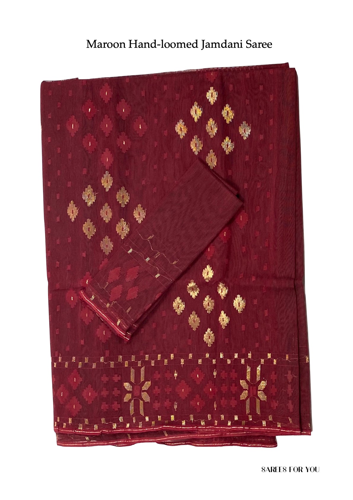 0158 Hand-Loomed Jamdani Saree - Maroon