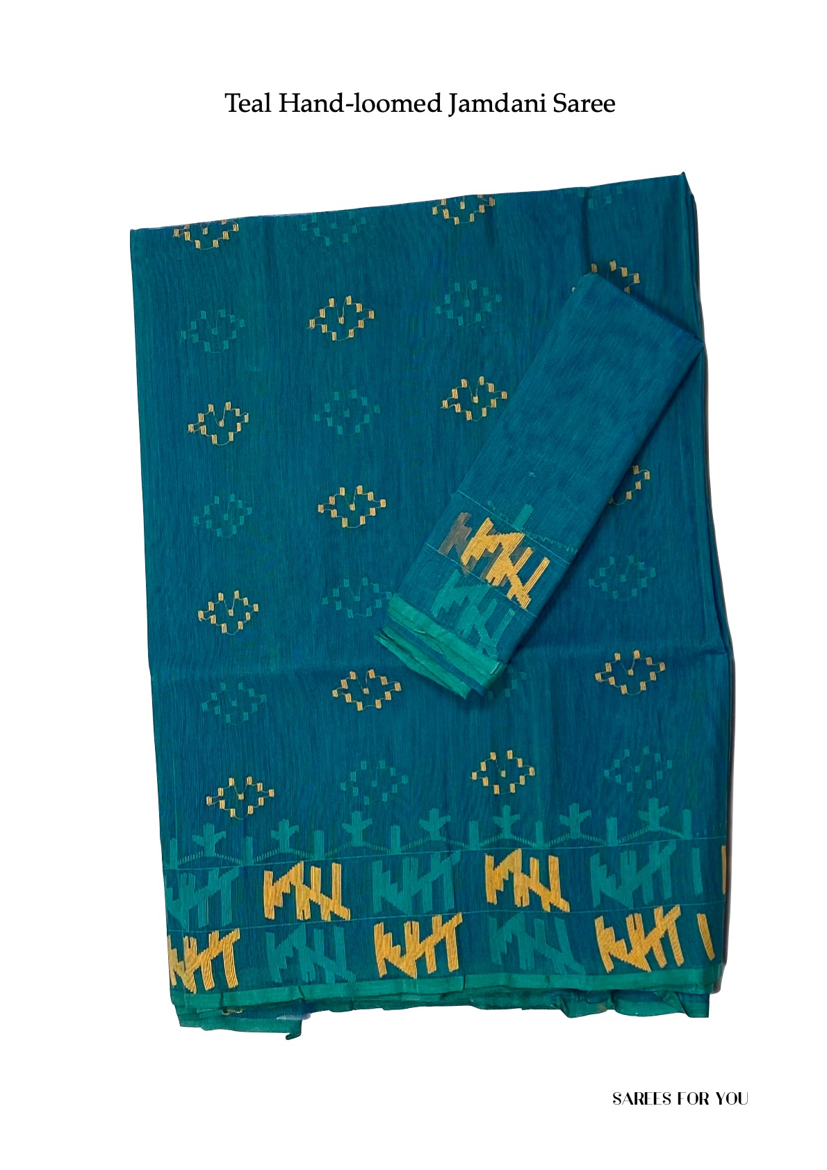 0159 Hand-Loomed Jamdani Saree - Teal