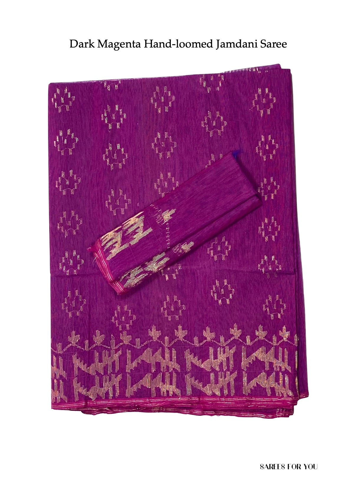 0162 Hand-Loomed Jamdani Saree - Dark Magenta