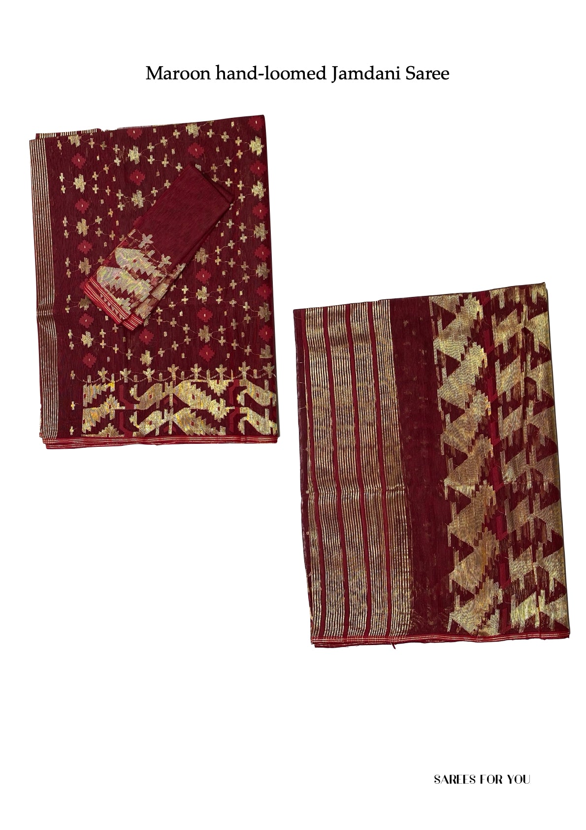 0004 Hand-Loomed Jamdani Saree - Maroon