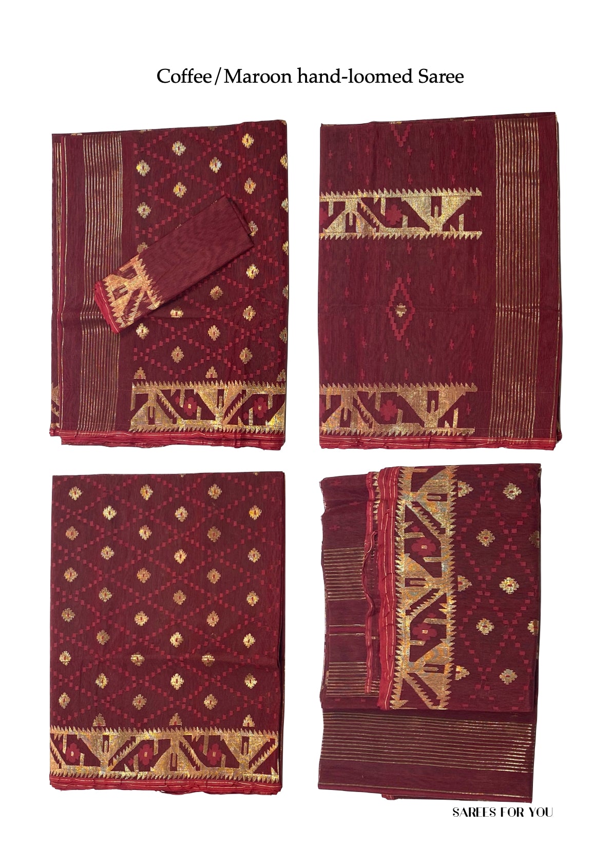 0150 Coffee/Maroon Hand-Loomed Jamdani Saree