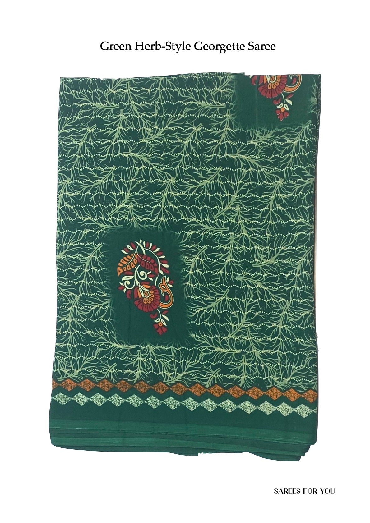 0024 Herb-Style Georgette Saree - Green