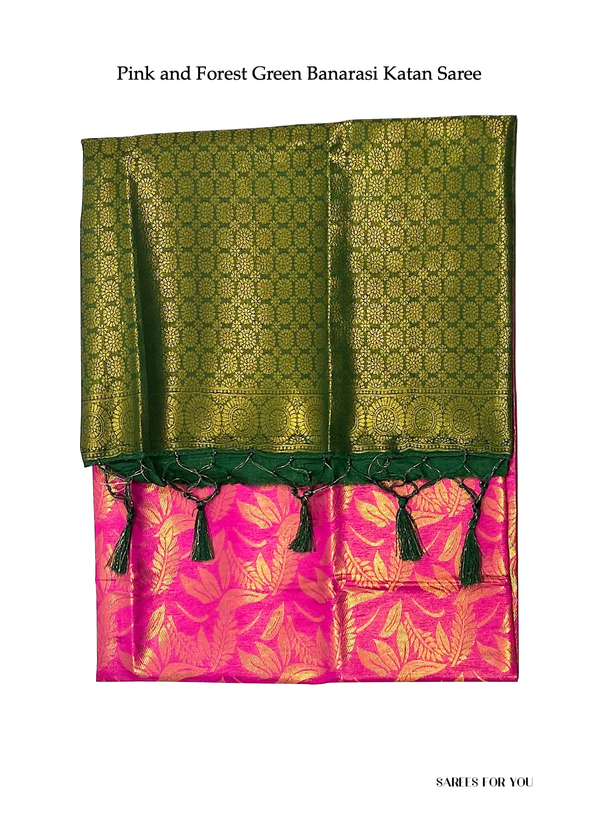 0049 Banarasi Katan Saree - Pink and Forest Green