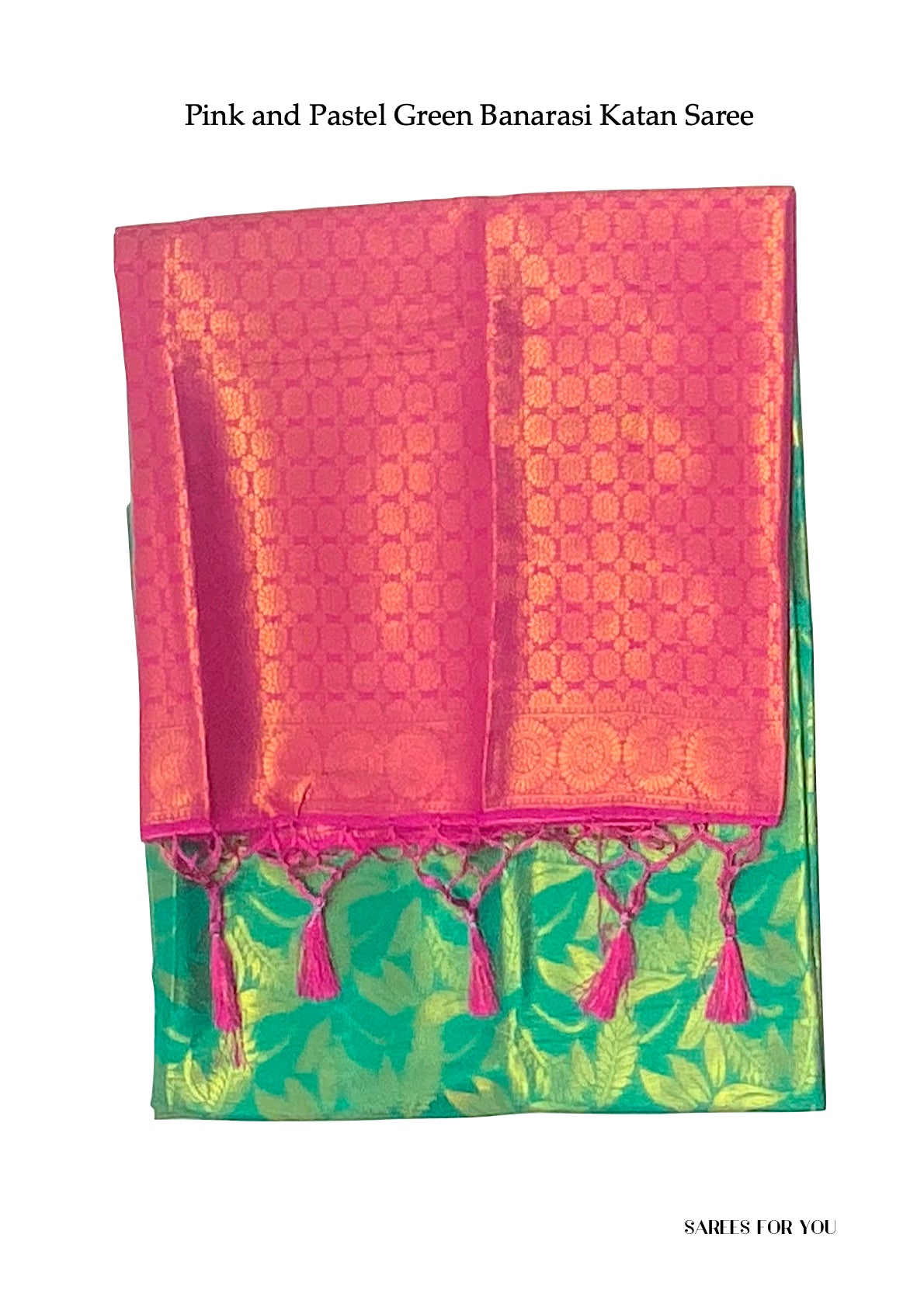 0050 Banarasi Katan Saree - Pink and Pastel Green