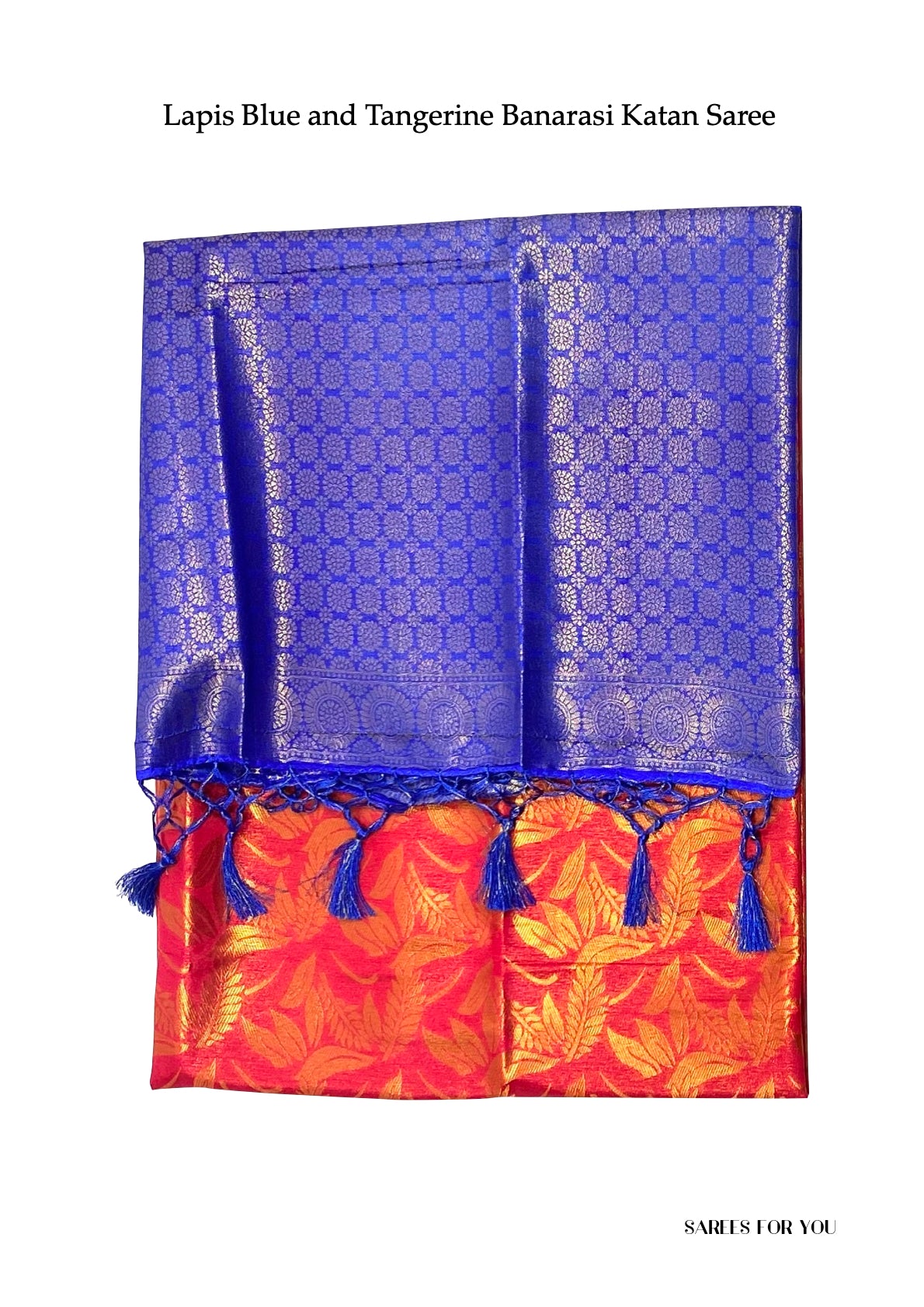 0052 Banarasi Katan Saree - Lapis Blue and Tangerine