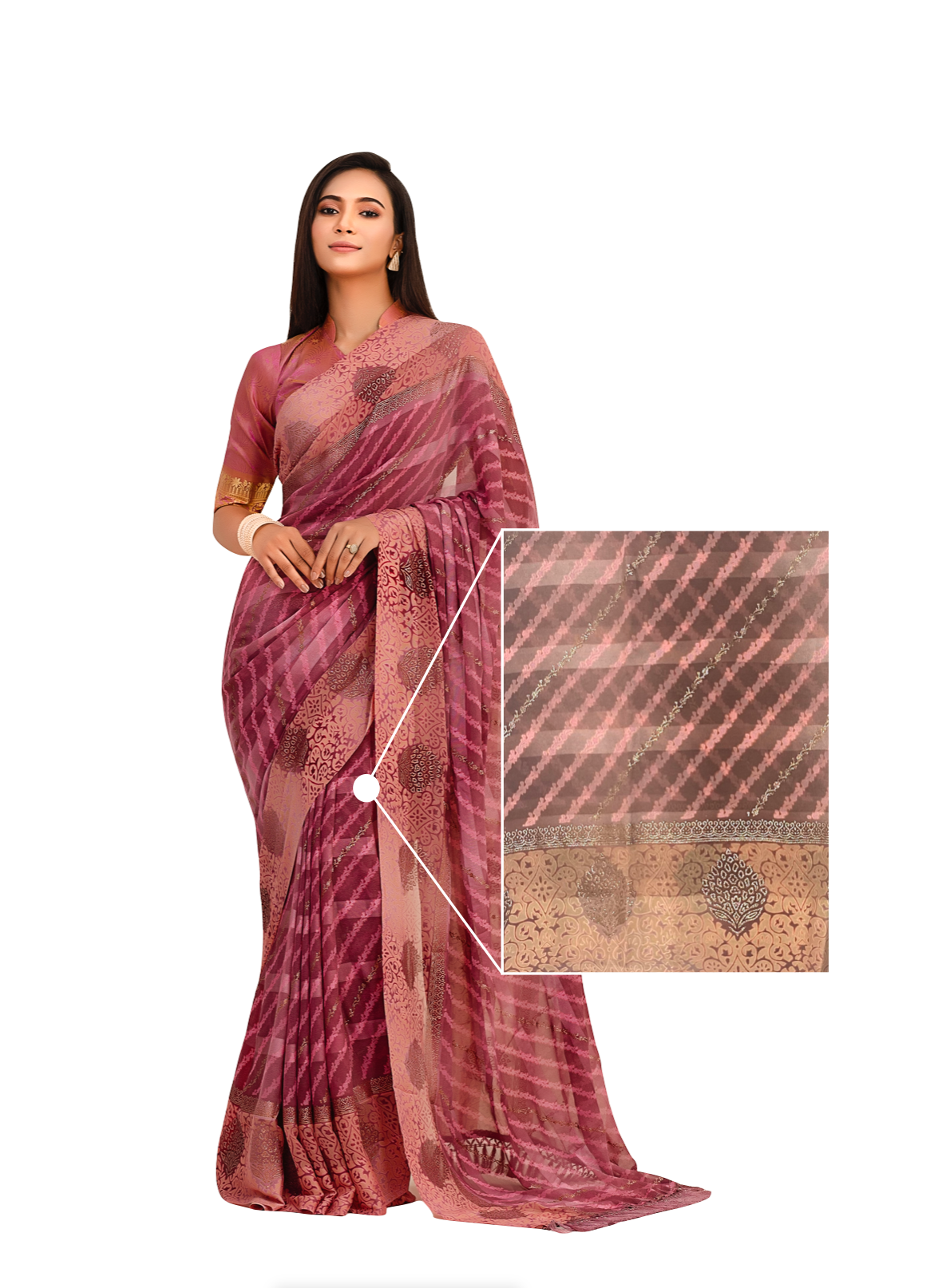 3002 Striped Chiffon Dharti Silk Saree - Brown