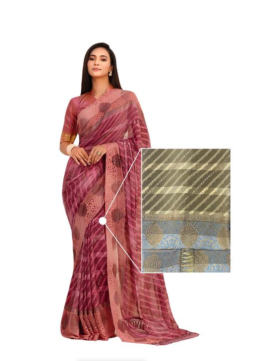 3004 Striped Chiffon Dharti Silk Saree - Dusty Yellow