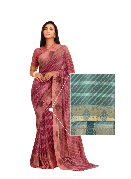 3005 Striped Chiffon Dharti Silk Saree - Green