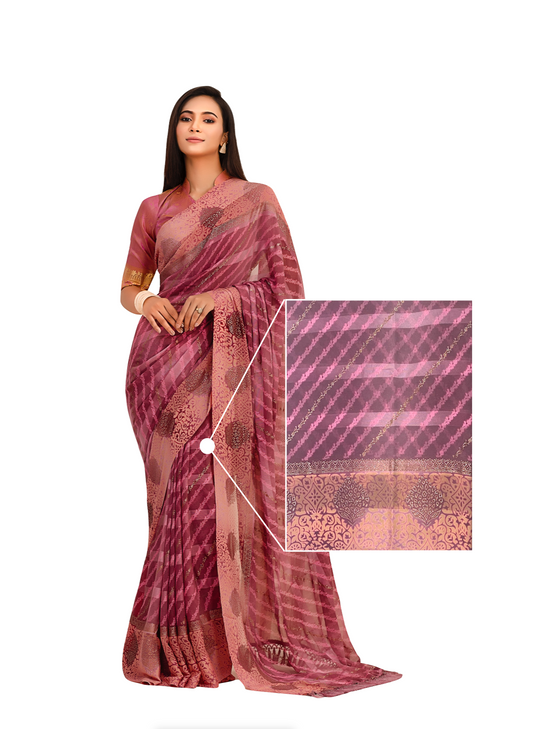 3001 Striped Chiffon Dharti Silk Saree - Jam