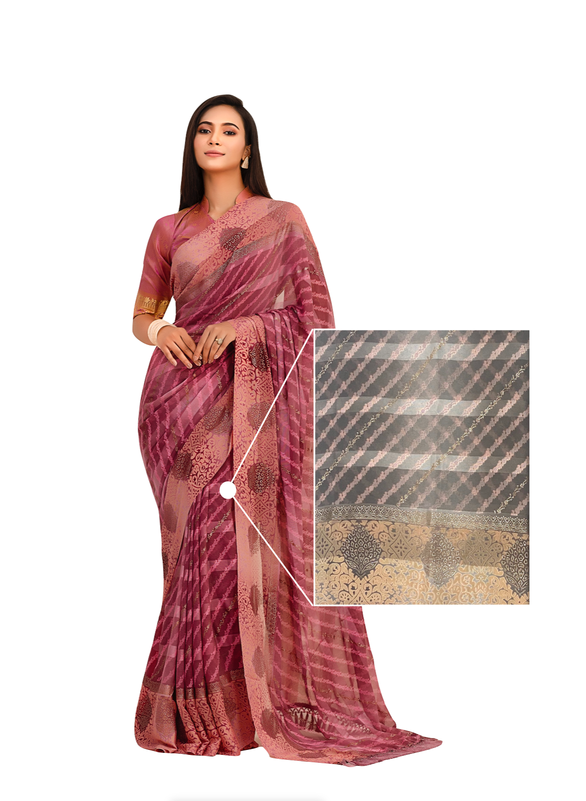 3006 Striped Chiffon Dharti Silk Saree - Light Brown