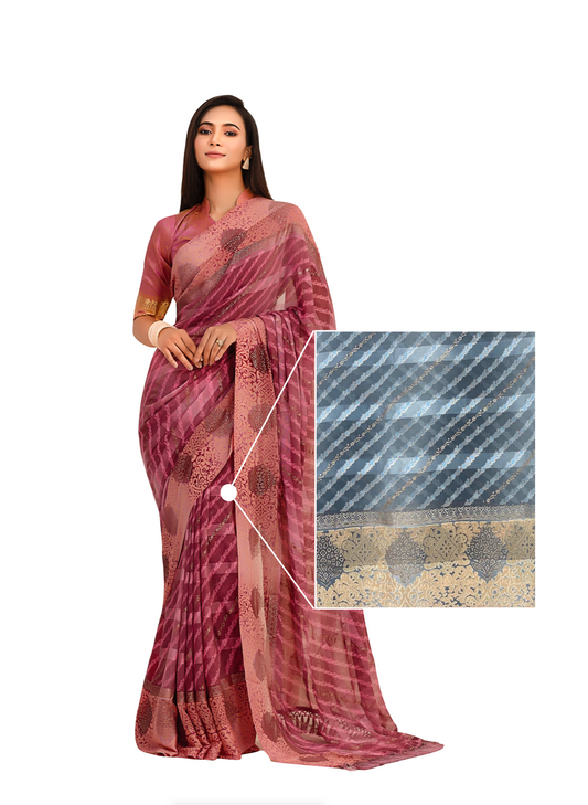 3003 Striped Chiffon Dharti Silk Saree - Metal