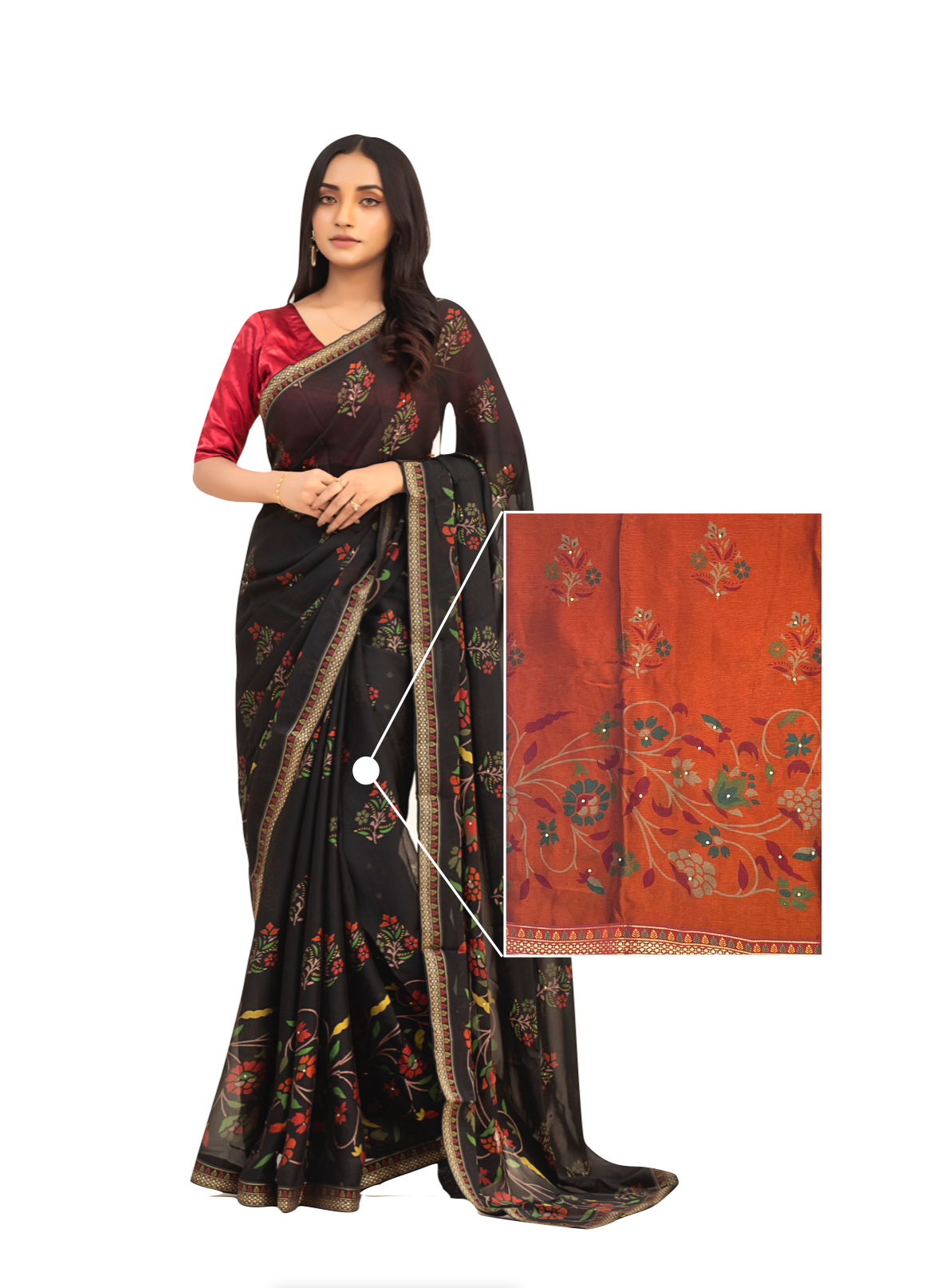 0026 Floral Chiffon Georgette Saree - Tangerine