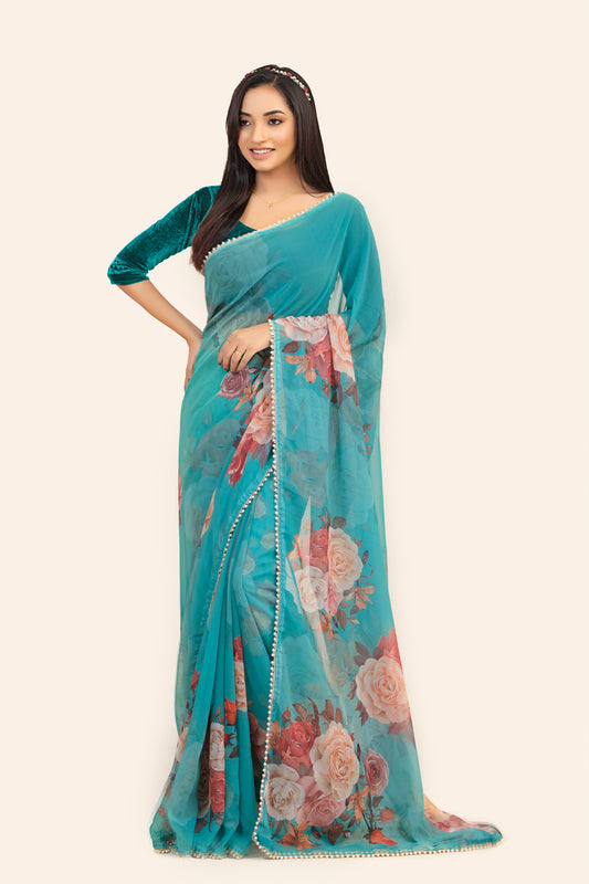 Floral Georgette Saree - 3 colorways